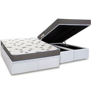 Cama Box Baú Queen: Colchão Espuma Ortobom D33 Light Saúde + Base CRC Courano White(158x198)
