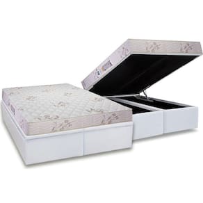 Cama Box Baú Queen: Colchão Espuma D33 Luckspuma Supreme Floral Pró Saúde Duplo + Base CRC Courano White(158x198)