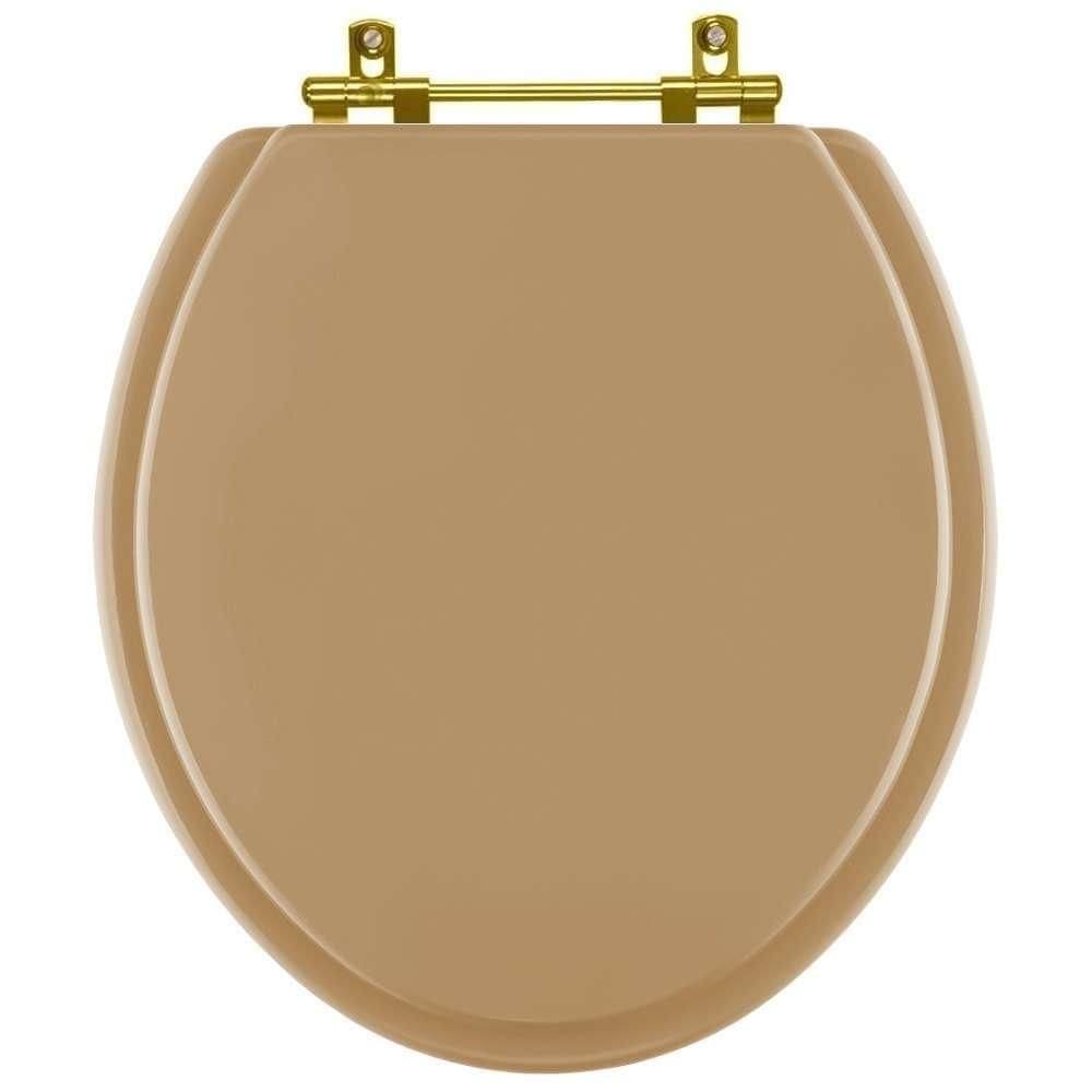 Assento Sanitario Poliéster Convencional Oval Bege Castor para vaso Deca com Ferragem Dourada