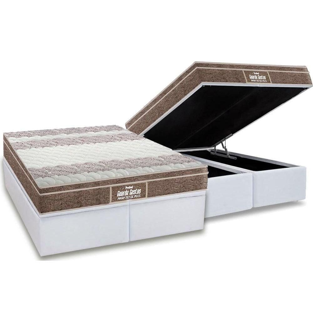 Cama Box Baú Queen: Colchão Espuma D33 Probel / EP Guarda Costas PróIntense Plus + Base CRC Courano White(158x198)