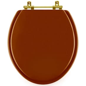 Assento Sanitario Poliéster Convencional Universal Oval Caramelo com Ferragem Dourada