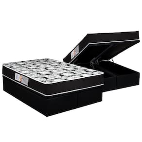 Cama Box Baú Queen: Colchão Espuma D45 Luckspuma Gran Luck Pró Saúde Duplo + Base CRC Suede Black(158x198)