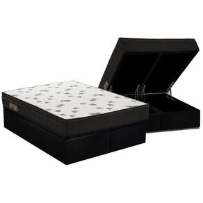 Cama Box Baú Queen: Colchão Espuma Ortobom D45 Light Saúde OrtoPillow + Base CRC Courano Black(158x198)