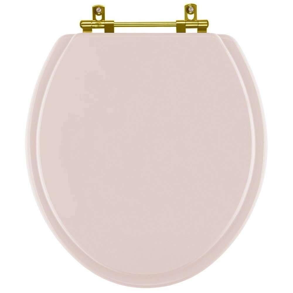Assento Sanitario Poliéster Convencional Universal Oval Salmão com Ferragem Dourada