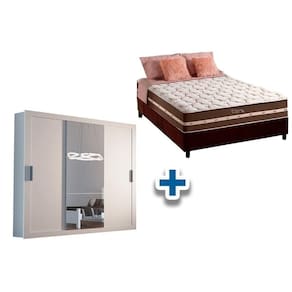Cama Box Casal + Colchão Classic + Guarda Roupa Veneza Luxo Branco