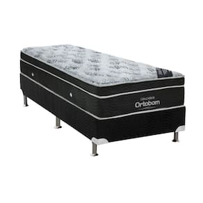 Cama Box Solteiro: Colchão Molas Ortobom Nanolastic Exclusive Eucalipto + Base CRC Suede Black(88x188)