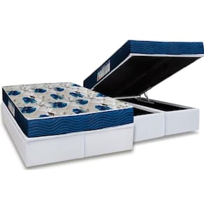 Cama Box Baú Queen: Colchão Anatômico Ortobom D28 / EP ISO 60 Super Firme + Base CRC Courano White(158x198)