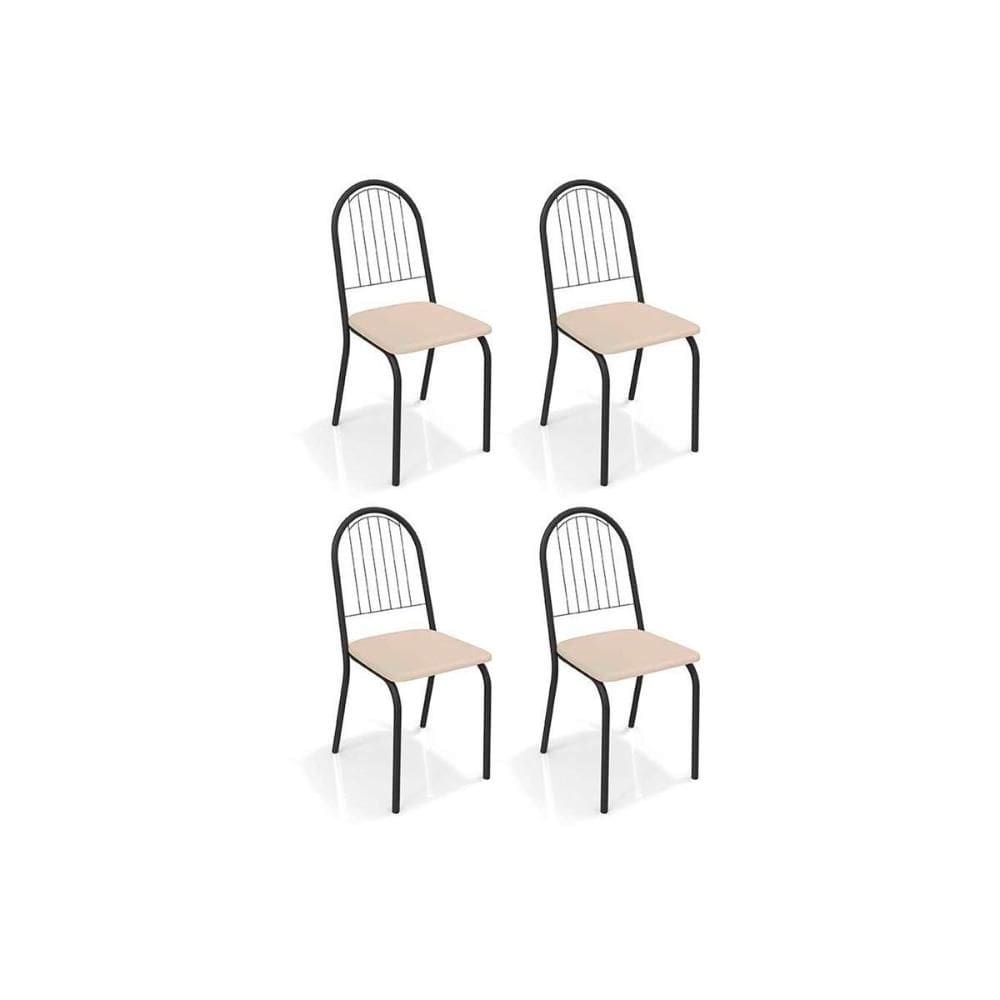 Cadeira de Cozinha Noruega 4C077PRF Kit 4 Un Preto Fosco/Courano Nude - Kappesberg