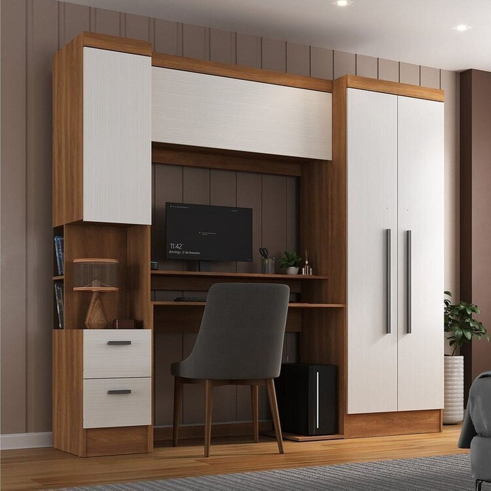Guarda-roupa Modulado Viena 4 Portas 2 Gavetas3 Peças Espresso Móveis Nogal/Branco