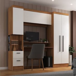 Guarda-roupa Modulado Viena 4 Portas 2 Gavetas3 Peças Espresso Móveis Nogal/Branco