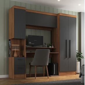 Guarda-roupa Modulado Viena 4 Portas 2 Gavetas3 Peças Espresso Móveis Nogal/Grafite