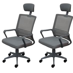 Kit 2 Cadeiras para Escritório Presidente Lyon Alta em Tela Mesh Cinza