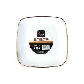 Kit 24 Pratos Quadrados Acrílico Luxo Borda Rosê 18Cm Festa
