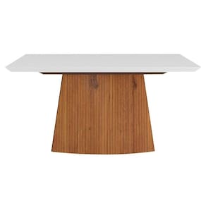 Mesa de Sala Jantar Sorela + Tampo Madeirado Vidro 160x90cm Rústico Terrara/Off White - DJ Móveis