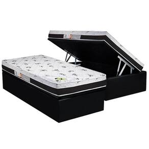 Cama Box Baú Solteiro: Colchão Espuma Luckspuma D33 / AG65 Aspen 50 Pró Saúde + Base CRC Suede Black(88x188)