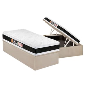 Cama Box Baú Solteiro: Colchão Espuma Castor D45 Black e White Air Double Face + Base CRC Suede Clean(88x188)