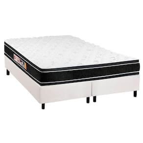 Cama Box Queen: Colchão Espuma Castor D33 Black e White Double Face + Base CRC Courano White(158x198)