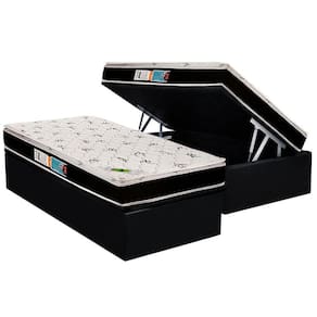 Cama Box Baú Solteiro: Colchão Ortopédico Luckspuma D33 / AG65 Aspen Super Firme + Base CRC Suede Black(88x188)