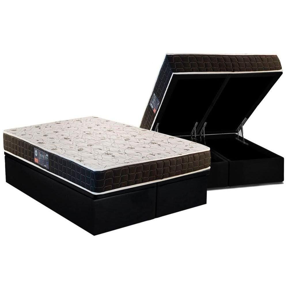 Cama Box Baú King: Colchão Espuma Anjos D28 / AG65 Pantanal + Base CRC Suede Black(193x203)
