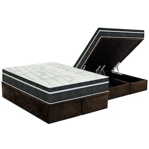 Cama Box Baú Queen: Colchão Molas Orthoflex Bonnel Venezia + Base CRC Suede Brown(158x198)
