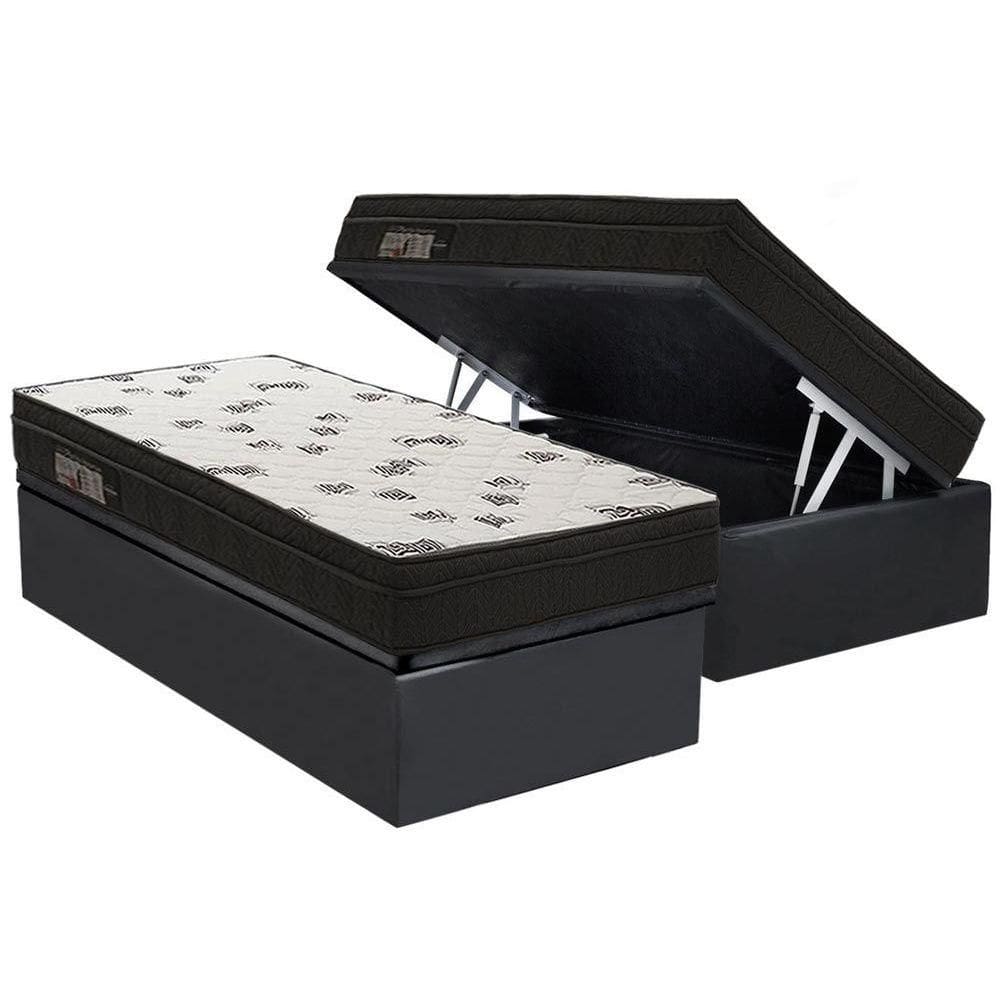 Cama Box Baú Solteiro: Colchão Espuma Ortobom D45 Light Saúde Ortopillow + Base CRC Suede Black(88x188)