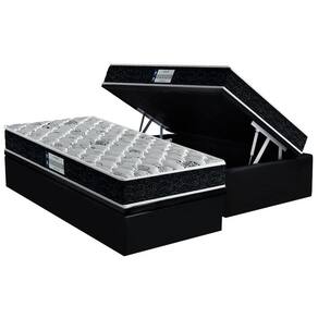 Cama Box Baú Solteiro: Colchão Espuma Probel D45 / EP Firmepedic ProDormir Advanced Tech2000 + Base CRC Suede Black(88x188)