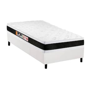 Cama Box Solteiro: Colchão Espuma Castor D45 Black e White AIR Double Face + Base CRC Courano White(88x188)