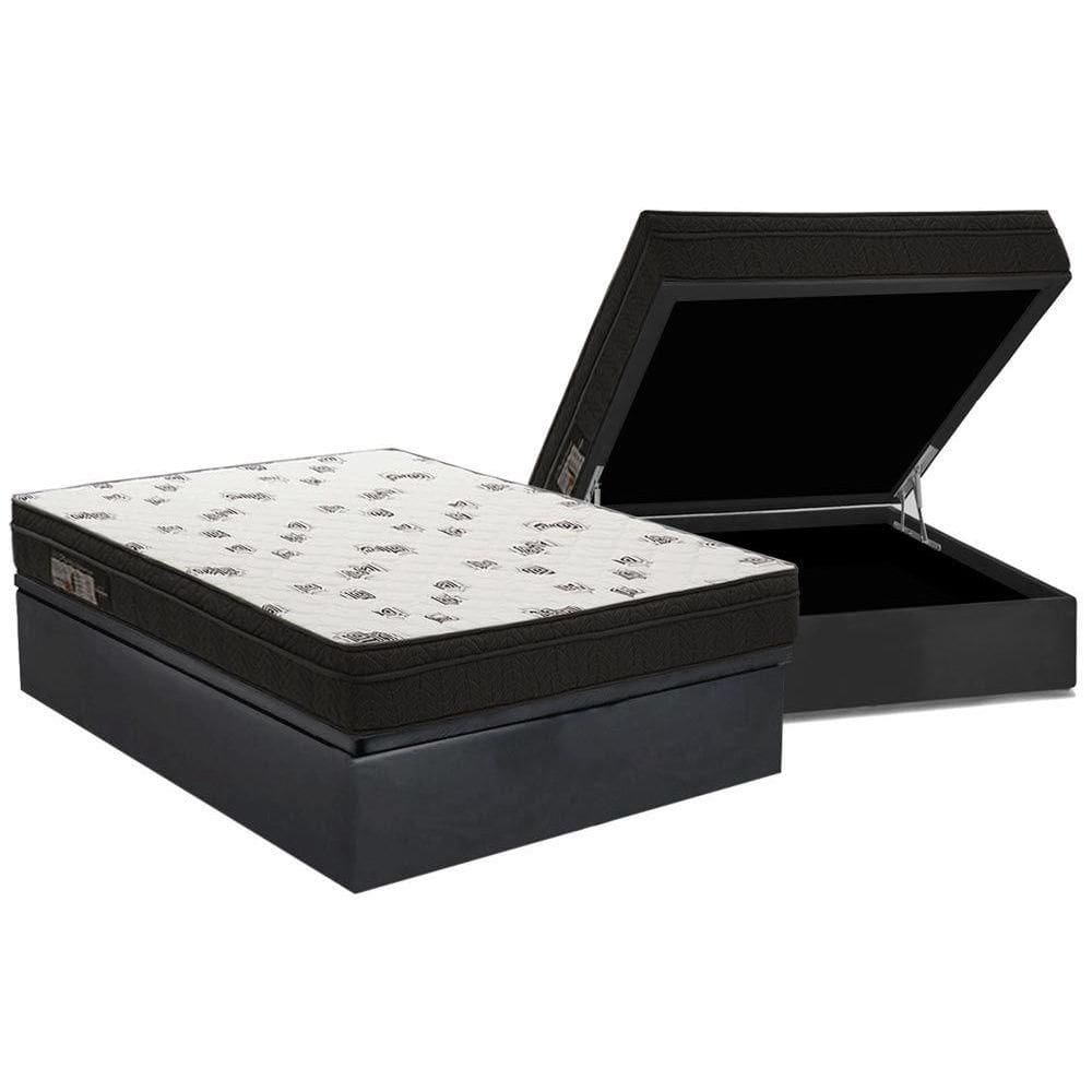 Cama Box Baú Casal: Colchão Espuma Ortobom D45 Light Saúde OrtoPillow + Base CRC Suede Gray(138x188)