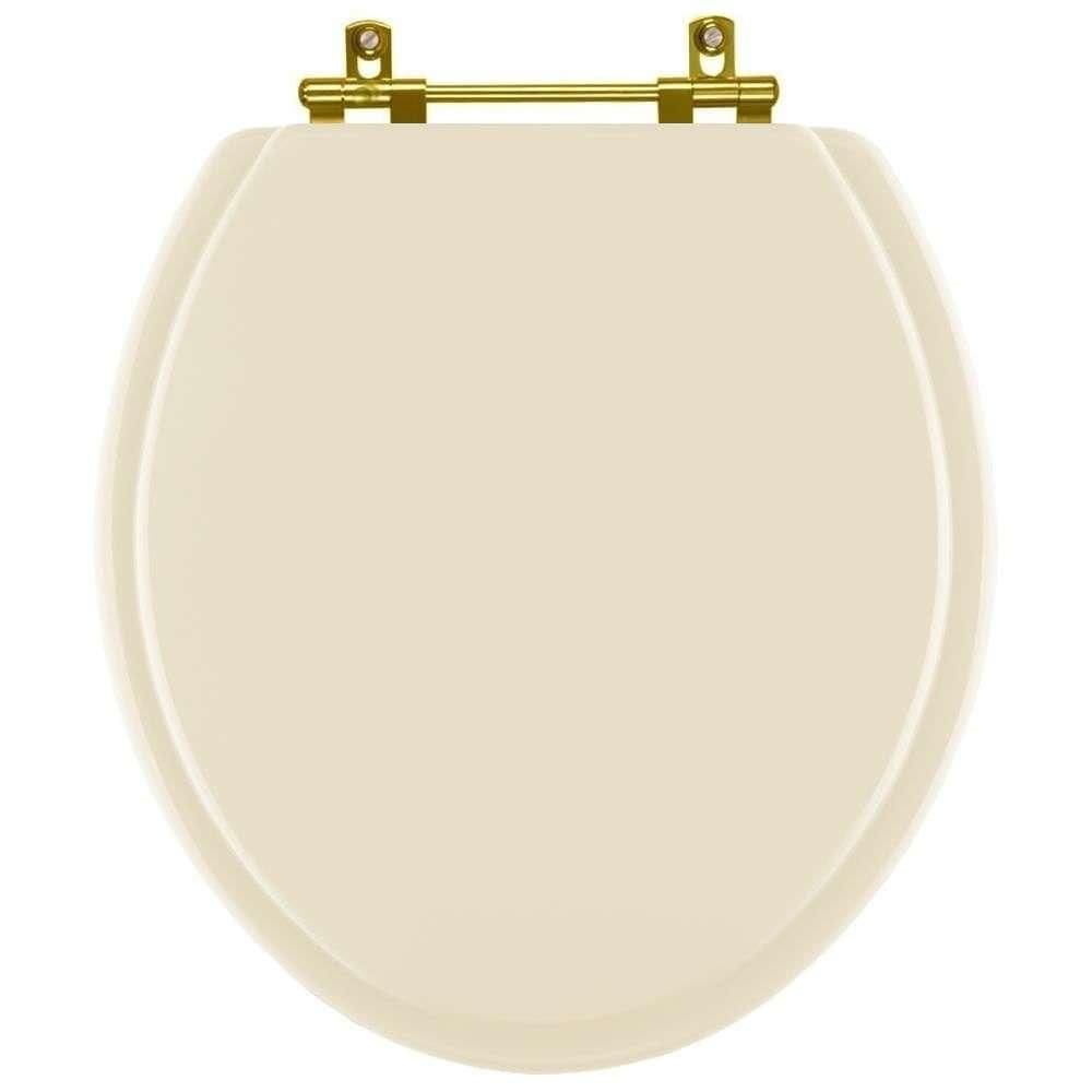 Assento Sanitario Poliéster Convencional Universal Oval Marfim com Ferragem Dourada