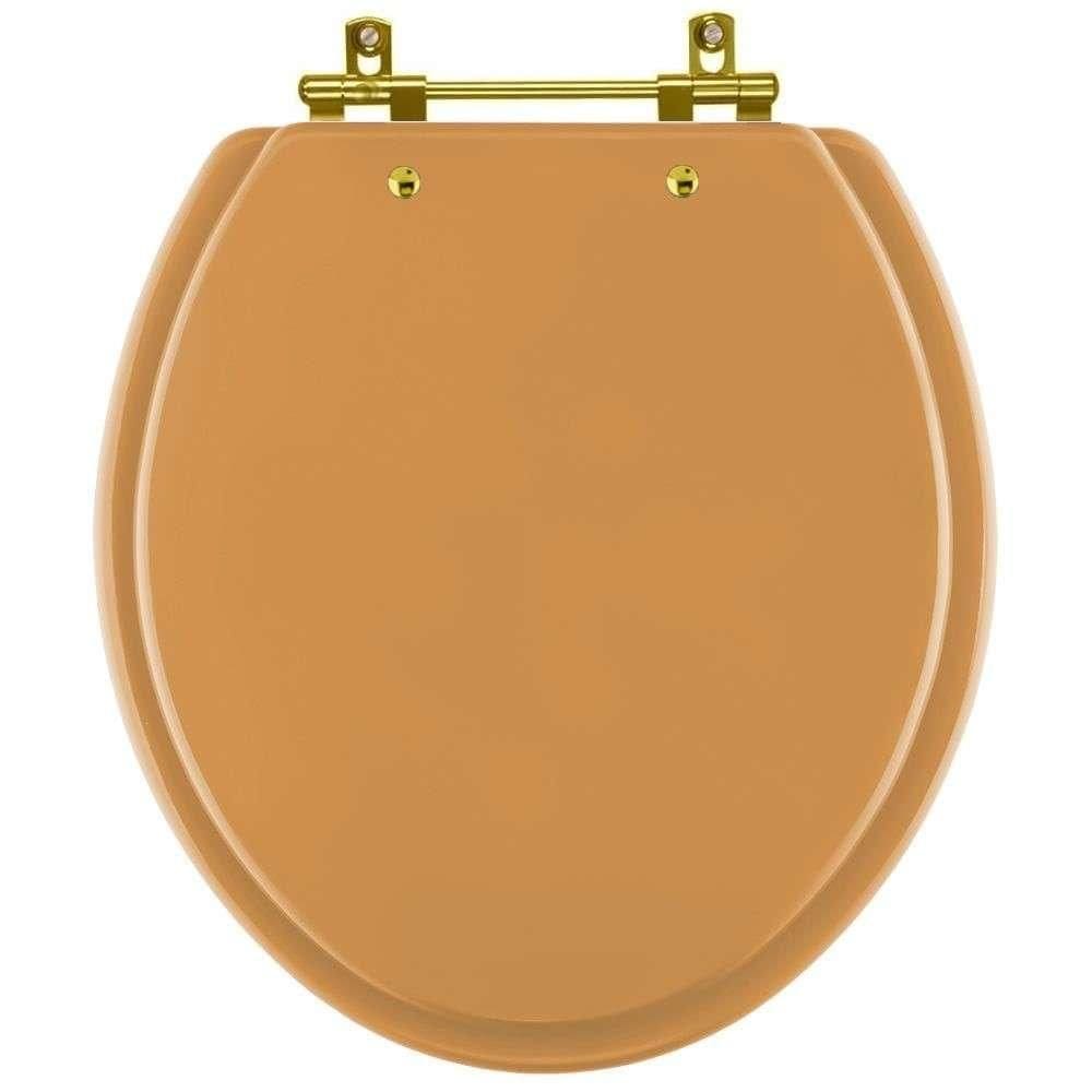 Assento Sanitário Convencional Oval Amarelo Terra para vaso Celite com Ferragem Dourada