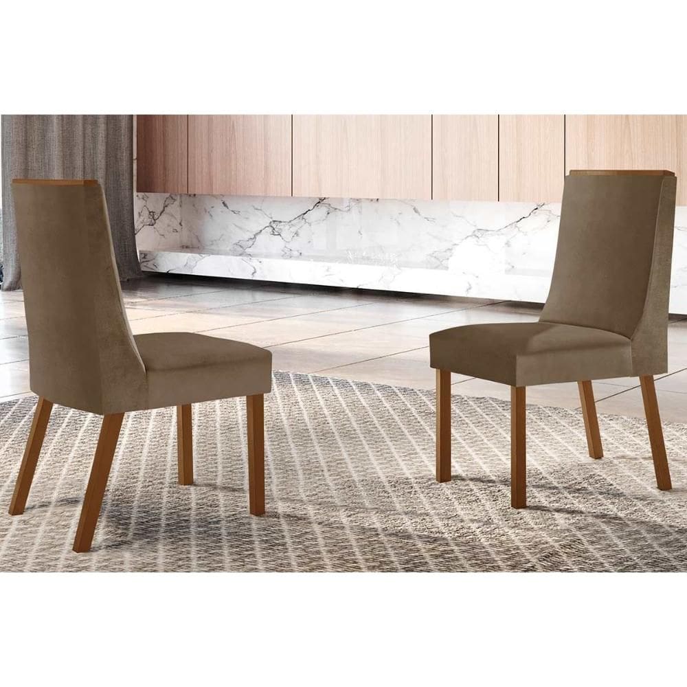Cadeira Sala de Jantar Dakota Kit 2 Un MDF Imbuia - Veludo Capuccino - Rufato
