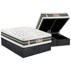 Cama Box Baú Queen: Colchão Molas Castor Bonnel Silver Star Air Double Face + Base CRC Suede Gray(158x198)