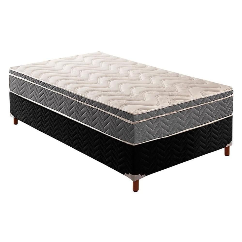 Cama Box Solteiro: Colchão Espuma D45 Paropas /EP Anatômico Confort Mega Firme + Base CRC Suede Black(88x188)