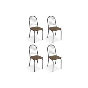 Kit 4 Cadeiras de Cozinha Noruega 4C077PRF 4 Un Preto Fosco/Courano Marrom - Kappesberg