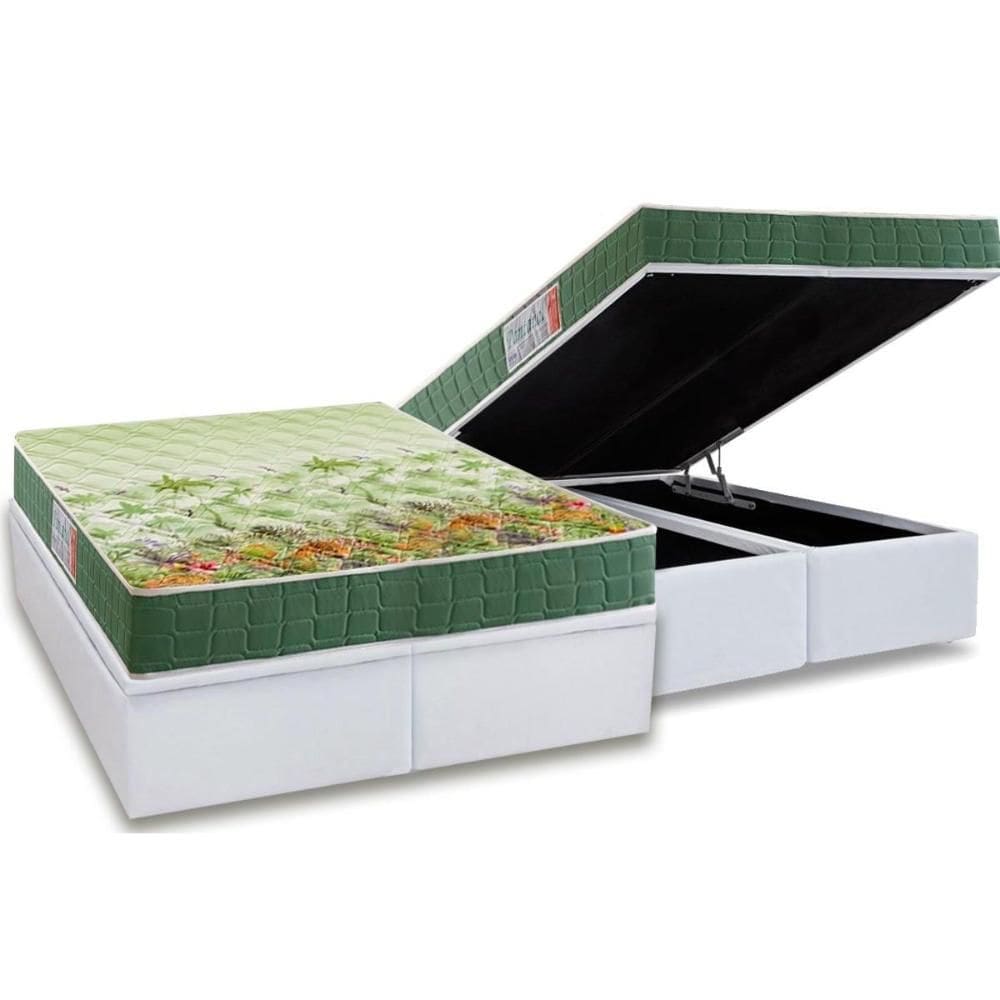 Cama Box Baú Queen: Colchão Ortopédico Anjos D28 / AG65 Pantanal + Base CRC Courano White(158x198)