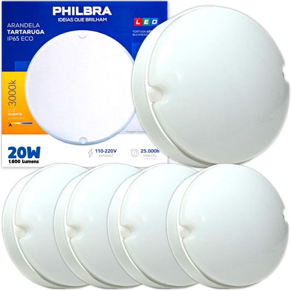 Kit 4 Arandela Tartaruga Sobrepor Led 20W Prova D`Água 3000K