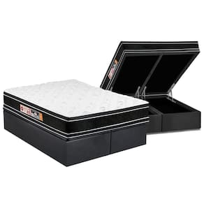 Cama Box Baú King: Colchão Espuma Castor D33 Black e White Air Double Face Euro Pillow + Base CRC Suede Gray(193x203)