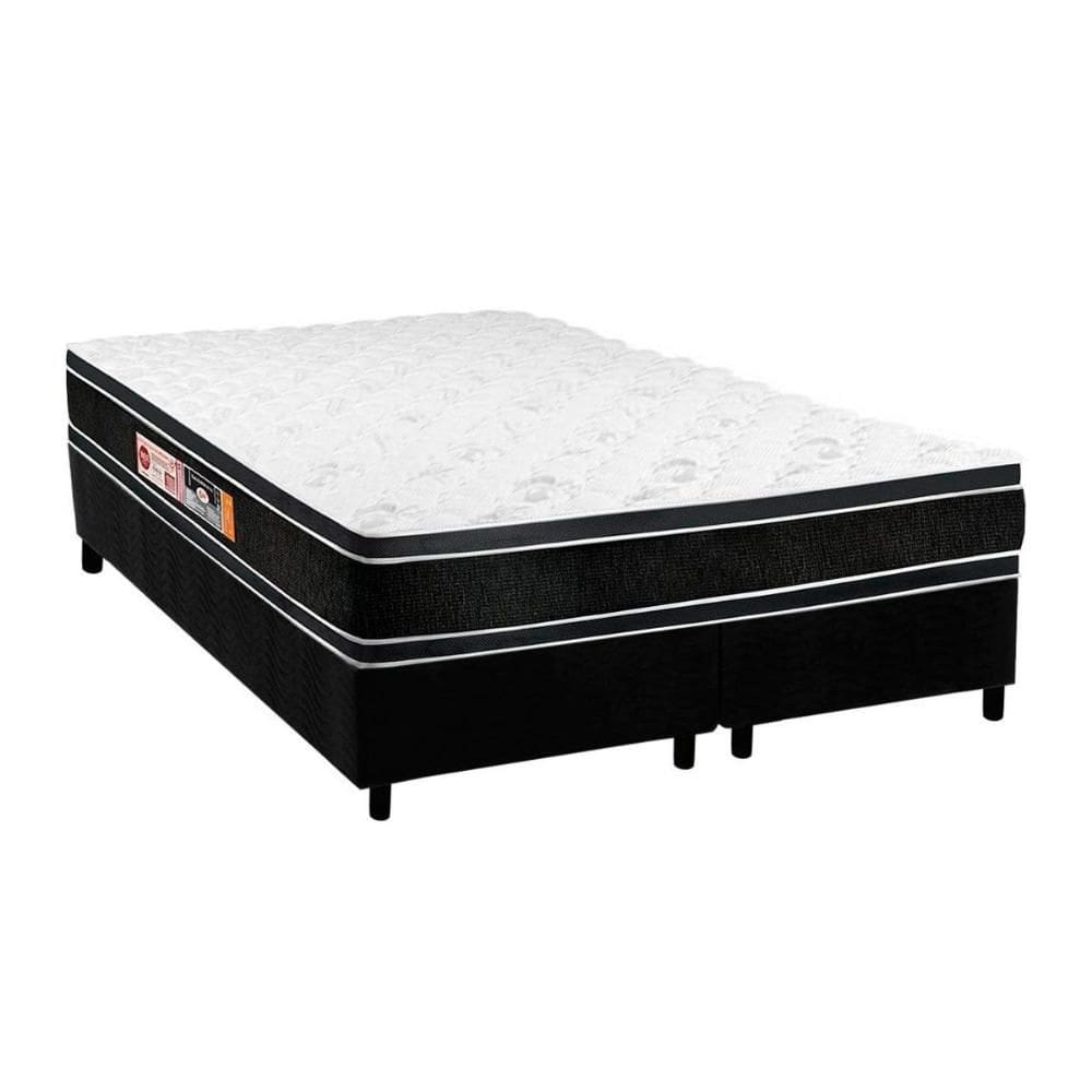 Cama Box King: Colchão Espuma Castor D33 Black e White Double Face + Base CRC Suede Black(193x203)