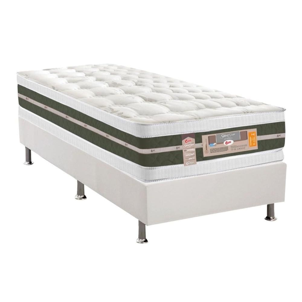 Cama Box Solteiro: Colchão Molas Castor Bonnel Silver Star Air DF + Base CRC Courano White(88x188)