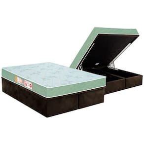 Cama Box Baú Queen: Colchão Espuma Castor D33 Sleep Max Duplo + Base CRC Suede Brown(158x198)
