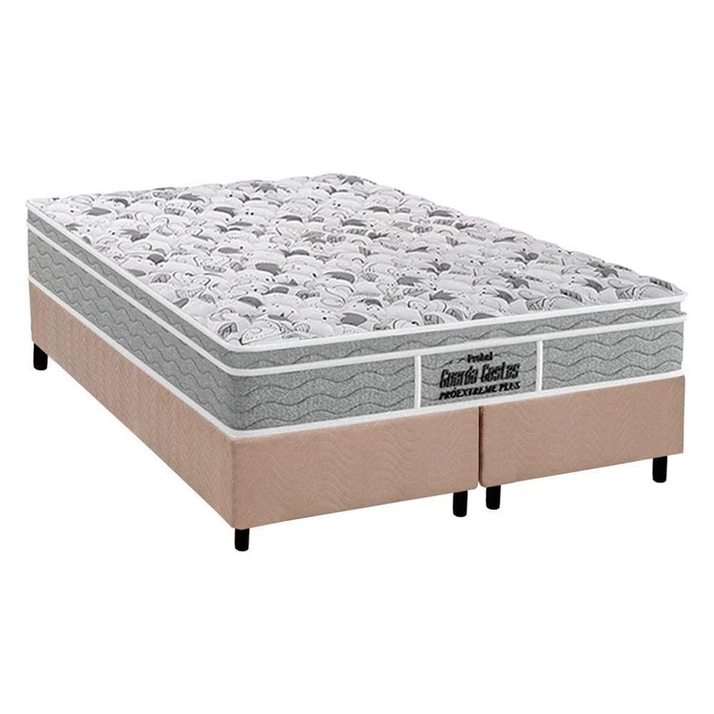 Cama Box Queen: Colchão Espuma D45 Probel /EP Guarda Costas Próextreme Plus + Base CRC Suede Clean(158x198)