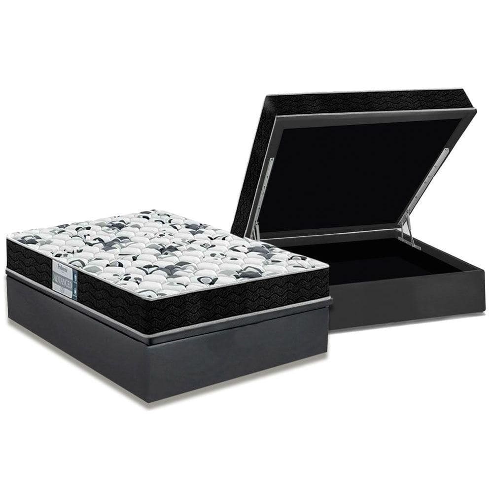 Cama Box Baú Casal: Colchão Espuma Probel D28 / EP ProDormir Advanced Tech1000 + Base CRC Suede Gray(138x188)