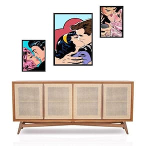 Set 3 Quadros Beijos Pop Art