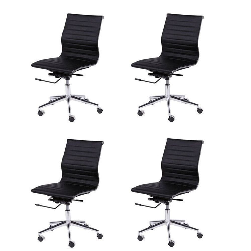 Kit 4 Cadeiras para Escritorio Diretor Esteirinha com Relax Sintético 3301 Preto