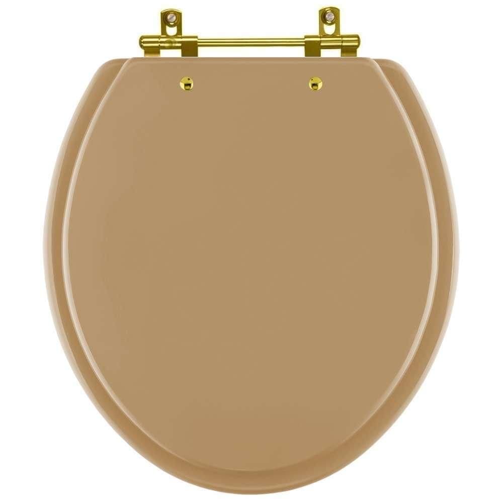 Assento Sanitário Convencional Oval Bege Castor para vaso Deca com Ferragem Dourada