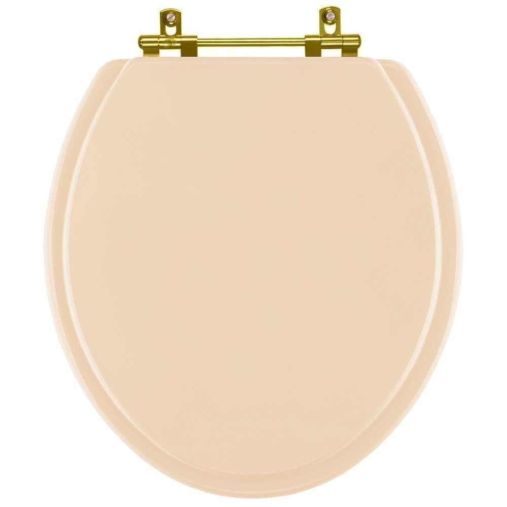 Assento Sanitário Convencional Oval Rosa Floral para vaso Deca com Ferragem Dourada