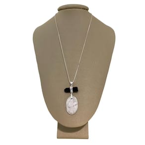Colar 50Cm Prata 925: Design Único Turmalina E Howlita Oval