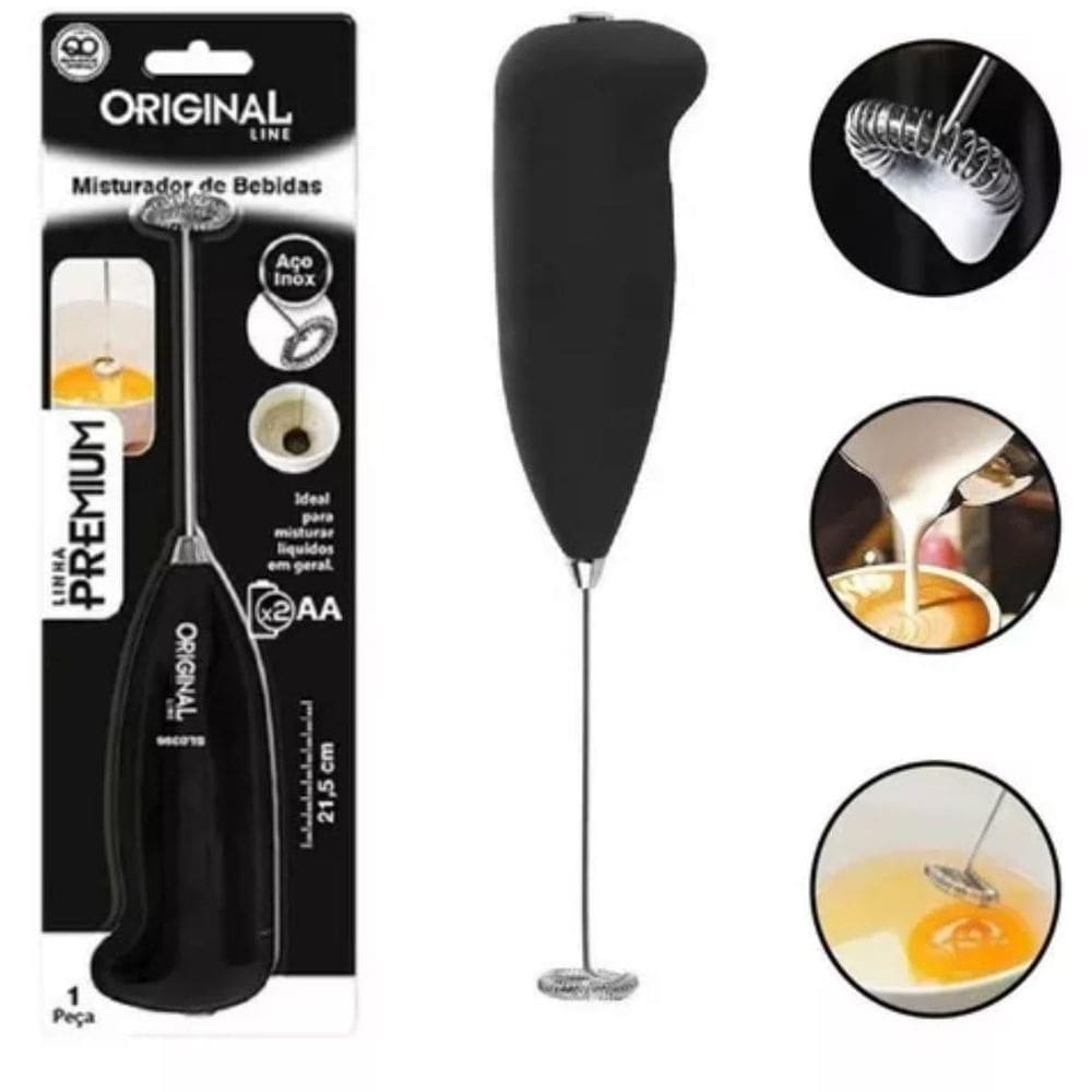 Mixer Misturador Mexedor Elétrico Inox Leite Whey Café Pilha