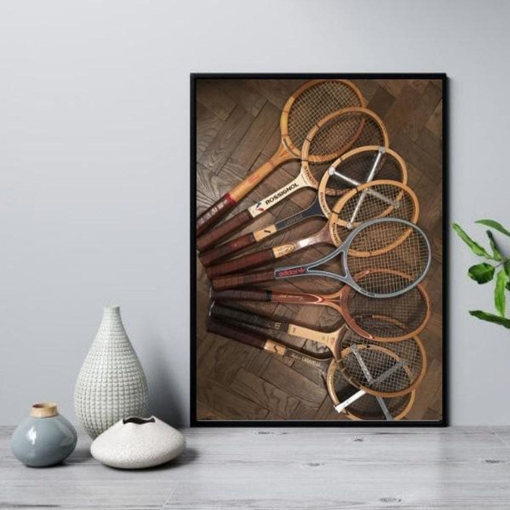 Quadro Retrô Tênis - Fotos Raquetes 24X18Cm - Com Vidro