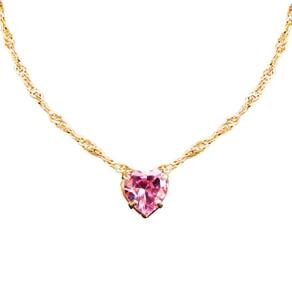 Colar Feminino Aço Ouro + Pingente Rosa Strass Delicado Moda